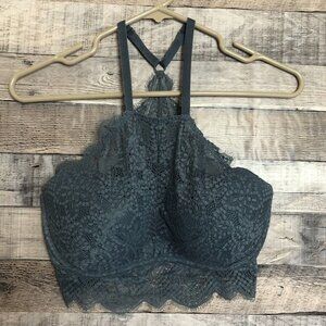 Pink Victoria Secret Push Up Pigeonnant Bra Sz S D-DD THE EYELASH LACE HIGH NECK